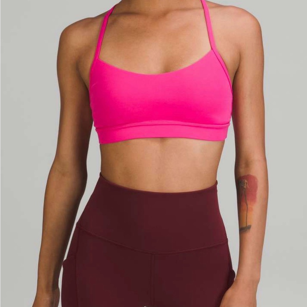 LULULEMON FLOW Y BRA IN SONIC PINK SIZE 10